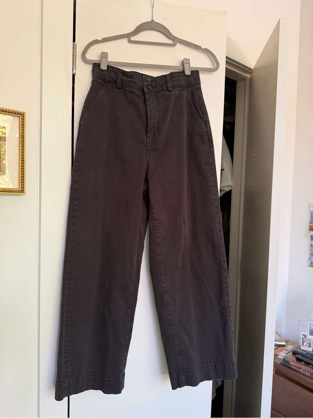 Everlane Women’s Organic Cotton Black Trouser Wide-Leg Pants
